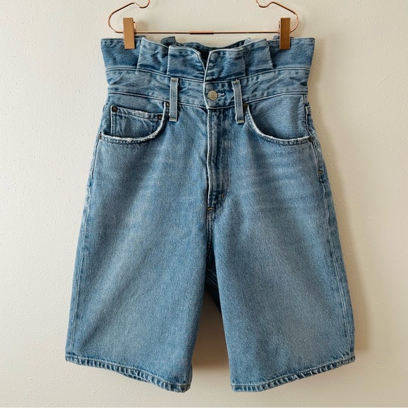 Agolde super high waisted ruffle top 100% organic cotton demin blue jean shorts - Picture 5 of 10